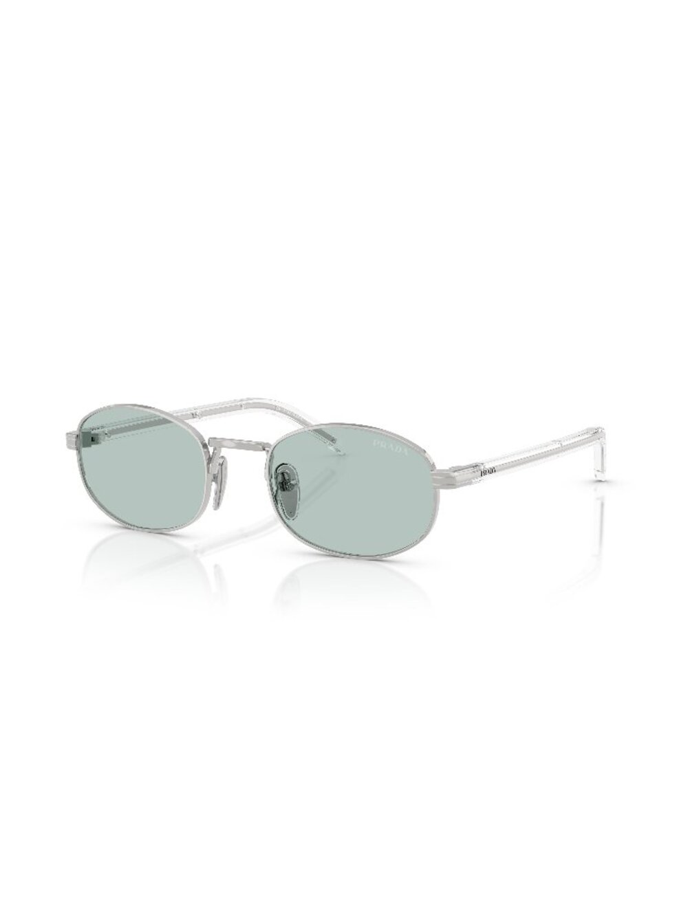 New Prada Women's Sunglasses Silver Round Blue Lens Metal Frame PR B53S 1BC40N